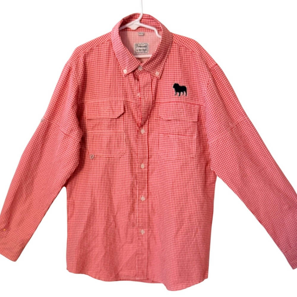 PRECIOUS IN HIS SIGHT Preppy Red Gingham Fishing Preppy Southern Shirt LS 10-12
